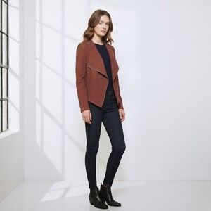 Muubaa Goat Suede Leather Draped Jacket Rust Asymmetrical Moto Blazer Women 8